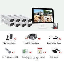1080P Security Camera System CCTV With 2TB HDD 8CH 12 DVR Monitor Set Outdoor
