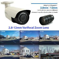 (12) 4K 8MP Varifocal IP Microphone Bullet Cams PoE NVR Security Camera System