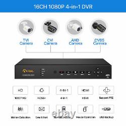 16 Channel 1080P Security Camera System 16CH H. 265+ 4-in-1 DVR 2MP Outdoor Cams