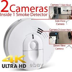 2 Camera 4K Dual Lens WiFi Smoke Detector Fire Alarm Spy Camera Hidden Cam 4K