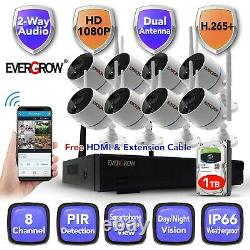 2 way Audio 1080P HD 8CH DVR Outdoor CCTV Home Security Camera System WiFi