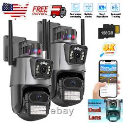 2x 128G Wifi Security Camera Dual Lens 8X Zoom Outdoor PTZ IP Night Vision Cam