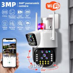 360° Wifi Security Camera Dual Lens Zoom PTZ IP Night Vision Dome Cam Outdoor