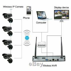 4CH 1080P Wifi Wireless NVR CCTV Security Camera System HD 720P Cam Night Vision