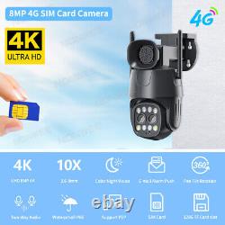 4G Sim Card Surveillance Camera PTZ Outdoor 8MP Security CCTV Cam Dual Lens