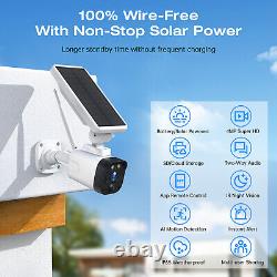 4MP Solar Powered 100% Wireless Outdoor Security Camera System Audio Wifi Cam US
