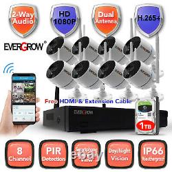 8CH 1080P Audio Wireless Outdoor CCTV Night Vision Camera Home Security System