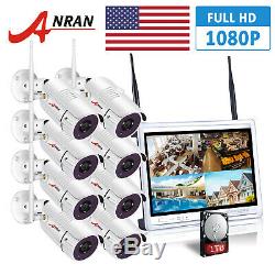 ANRAN 1080P HD 8PCS Security Camera System Outdoor Wireless 8CH 12LCD CCTV 1TB