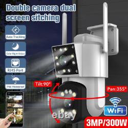 Dual Lens HD 3MP WiFi IP Camera Wireless Outdoor CCTV PTZ Home Security IR Cam #