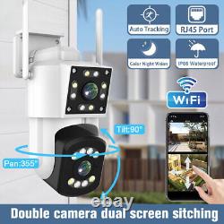 Dual Lens HD 3MP WiFi IP Camera Wireless Outdoor CCTV PTZ Home Security IR Cam #
