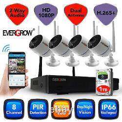 EVERGROW 3MP 1296p 4CH Wireless Audio NVR Outdoor Camera Security System Kit HDD
