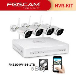 Foscam 4-CH NVR Kits 1TB Hard Drive 4-Pack 1.0MP Wireless IP Cam FN3104W-B4-1TB