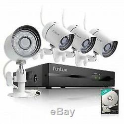 Funlux 4CH NVR Motion Detection sPoE Outdoor Indoor Security Cam 1TB Hard Drive
