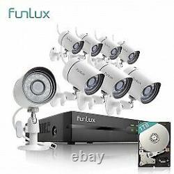 Funlux 8CH NVR Motion Detection sPoE Outdoor Indoor Security Cam 1TB Hard Drive