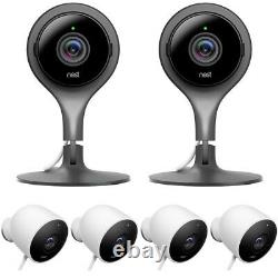 Google Nest Cam Indoor Black (Qty x2) with 4x Outdoor Security Camera Bundle