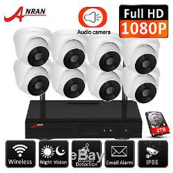 HD 1080P Audio Security Camera System Outdoor Wireless 8CH NVR with 2TB CCTV NVR