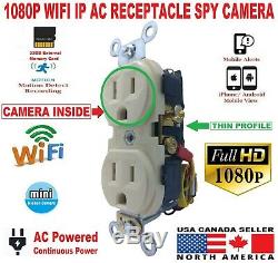 Hidden WIFI DVR 1080P IP HD Nanny Cam withMotion 24/7 Working Beige AC Wall Outlet