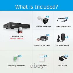 Security Camera System 1080P Home CCTV Outdoor 4CH 1TB Hard Drive HDMI Wired IR
