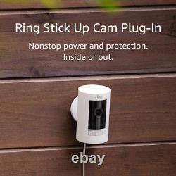 Stick up Cam Plug-In HD Security Camera with Two-Way Talk, Works with Alexa Wh