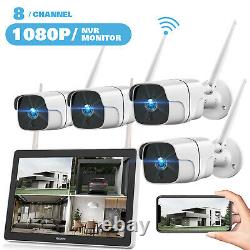 TOGUARD 8CH 1080P Wireless Security Camera System NVR CCTV Cam with12 LCD Monitor