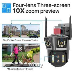 Wifi Security Camera Four Lens 10X Zoom Outdoor Home IR Color Night Vision Cam
