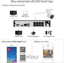 ZOSI H. 265+ 1TB 8CH 5MP PoE NVR Home Security Camera System for poe cam